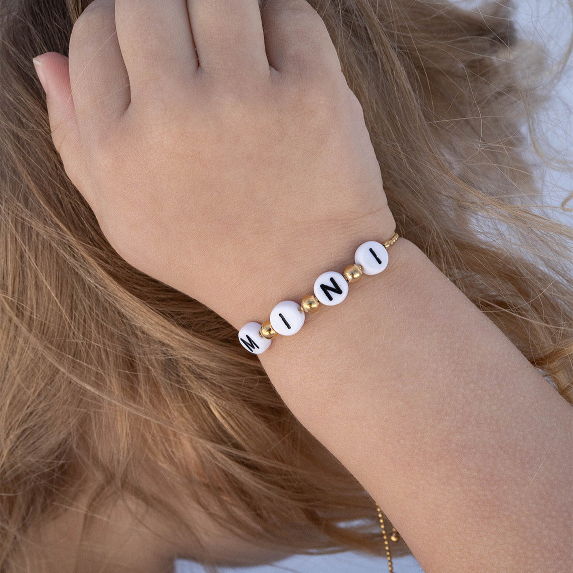 18K Gold PVD Stainless Steel "Mini" Adjustable Beaded Bracelet / BRJ1055