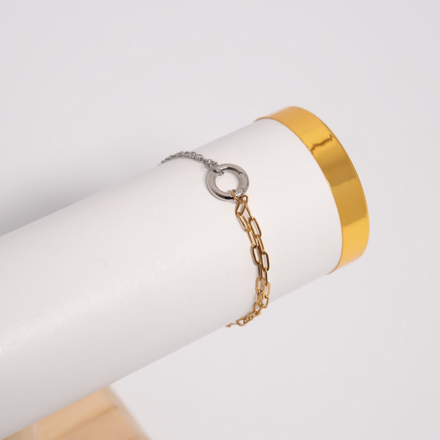 18K Gold PVD Mixed Metal Double Chain Charm Holder Bracelet / BRJ1102