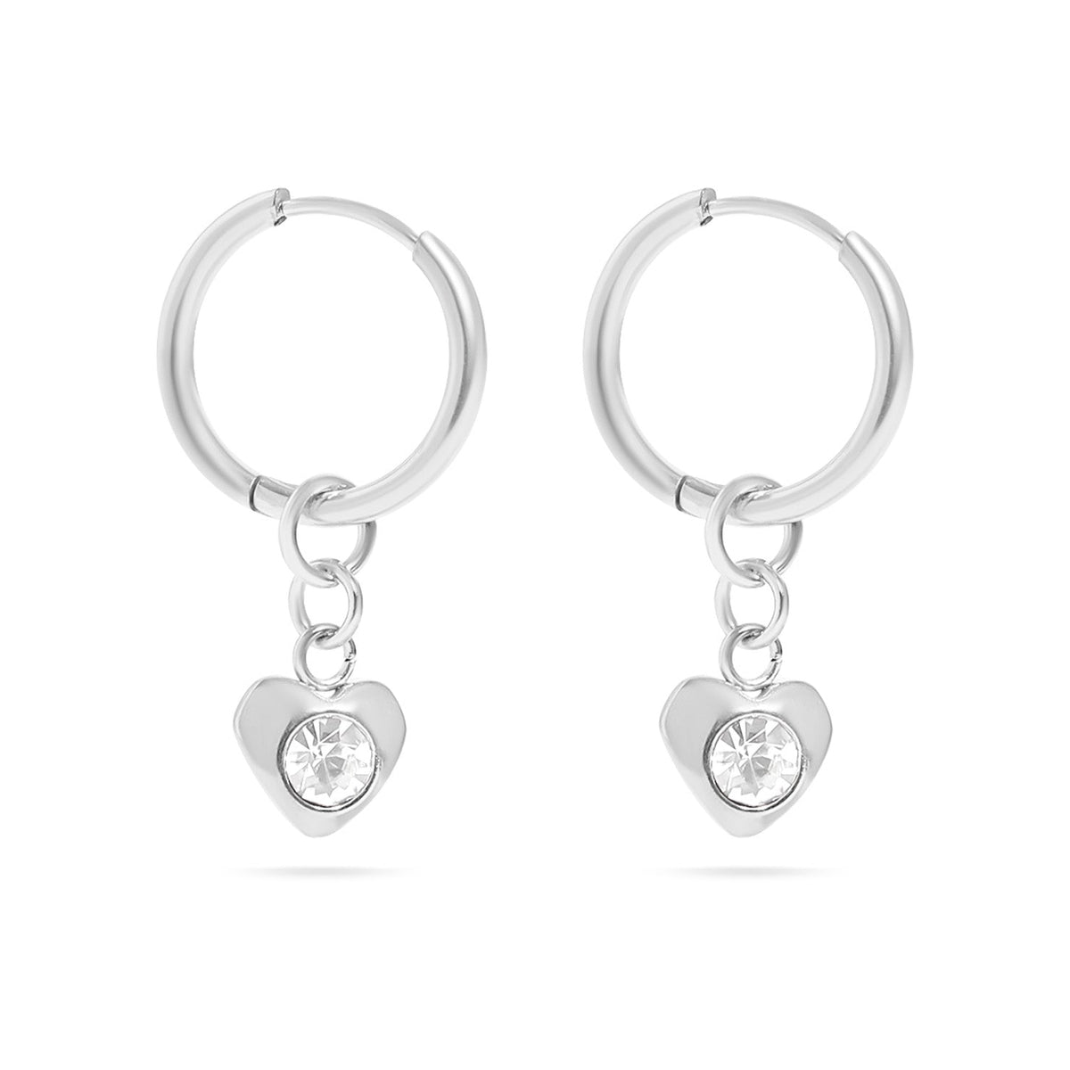 18K Gold PVD Stainless Steel CZ Heart Pendant Huggie Earrings / ERJ0040