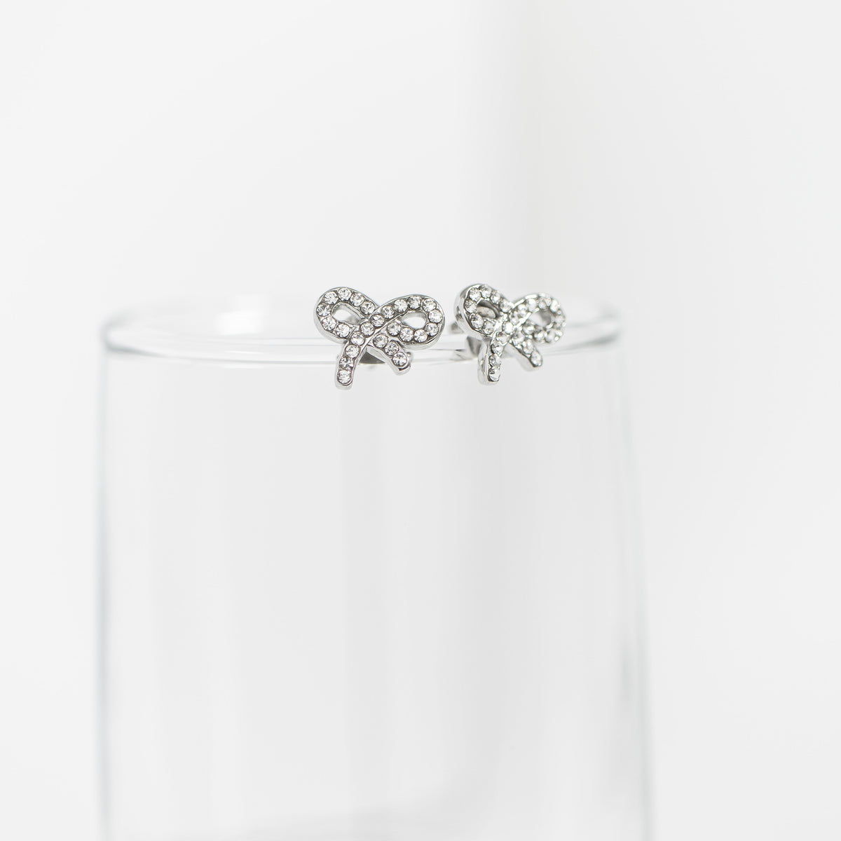 18K Gold PVD Stainless Steel Stone Bow Earrings / ERJ0089