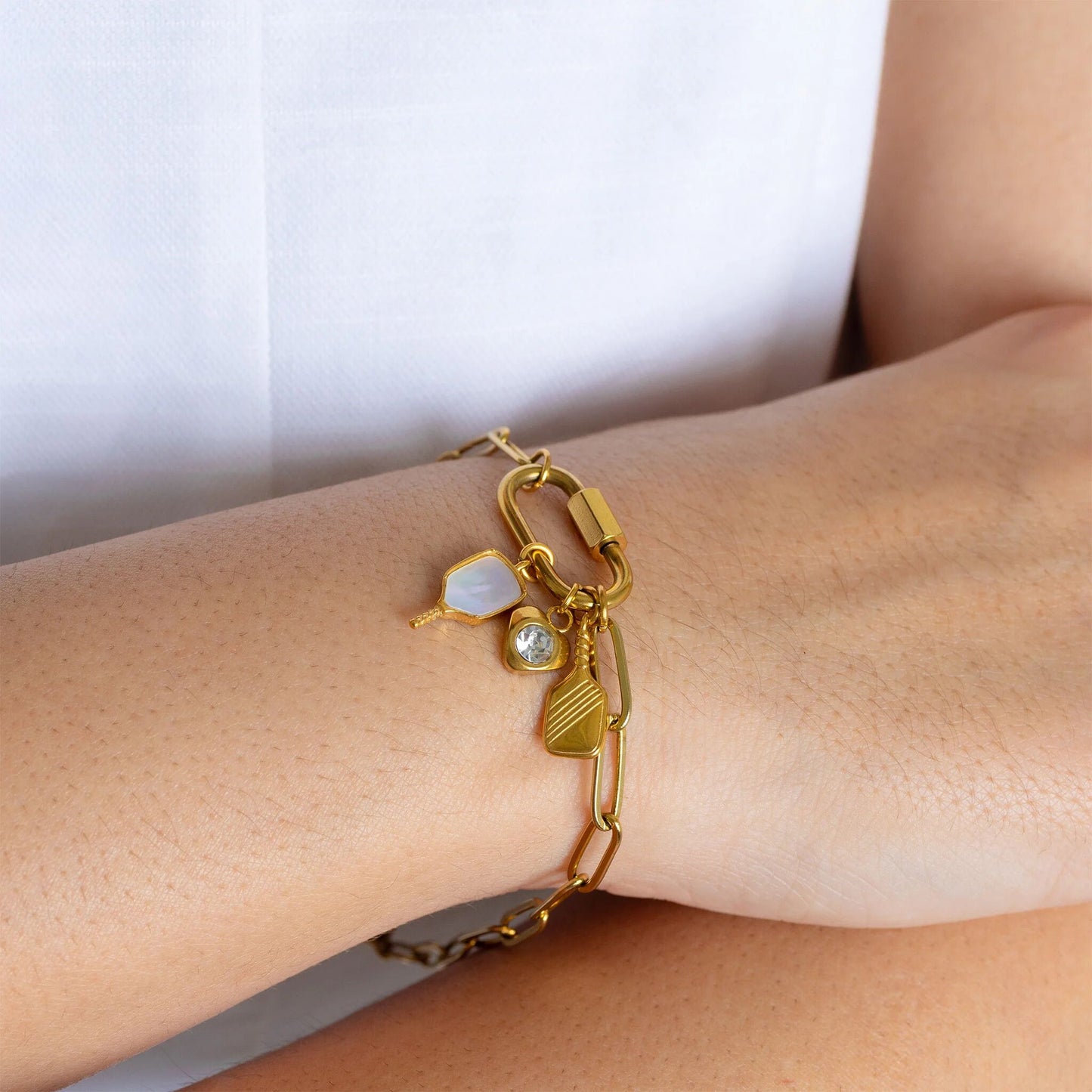 18K Gold PVD Stainless Steel Pickleball Charm / PDL0370