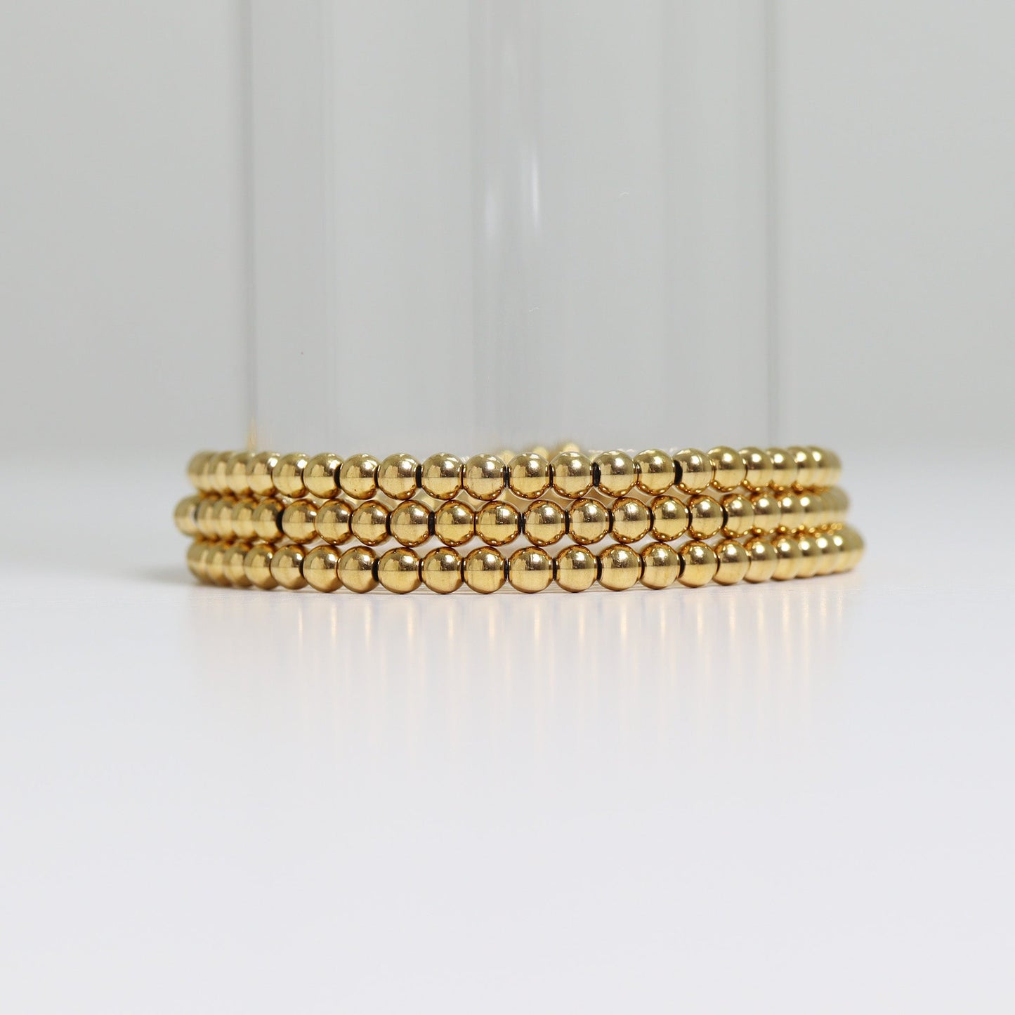 18K Gold PVD Stainless Steel Beaded Stretch Bracelet / SBB0342