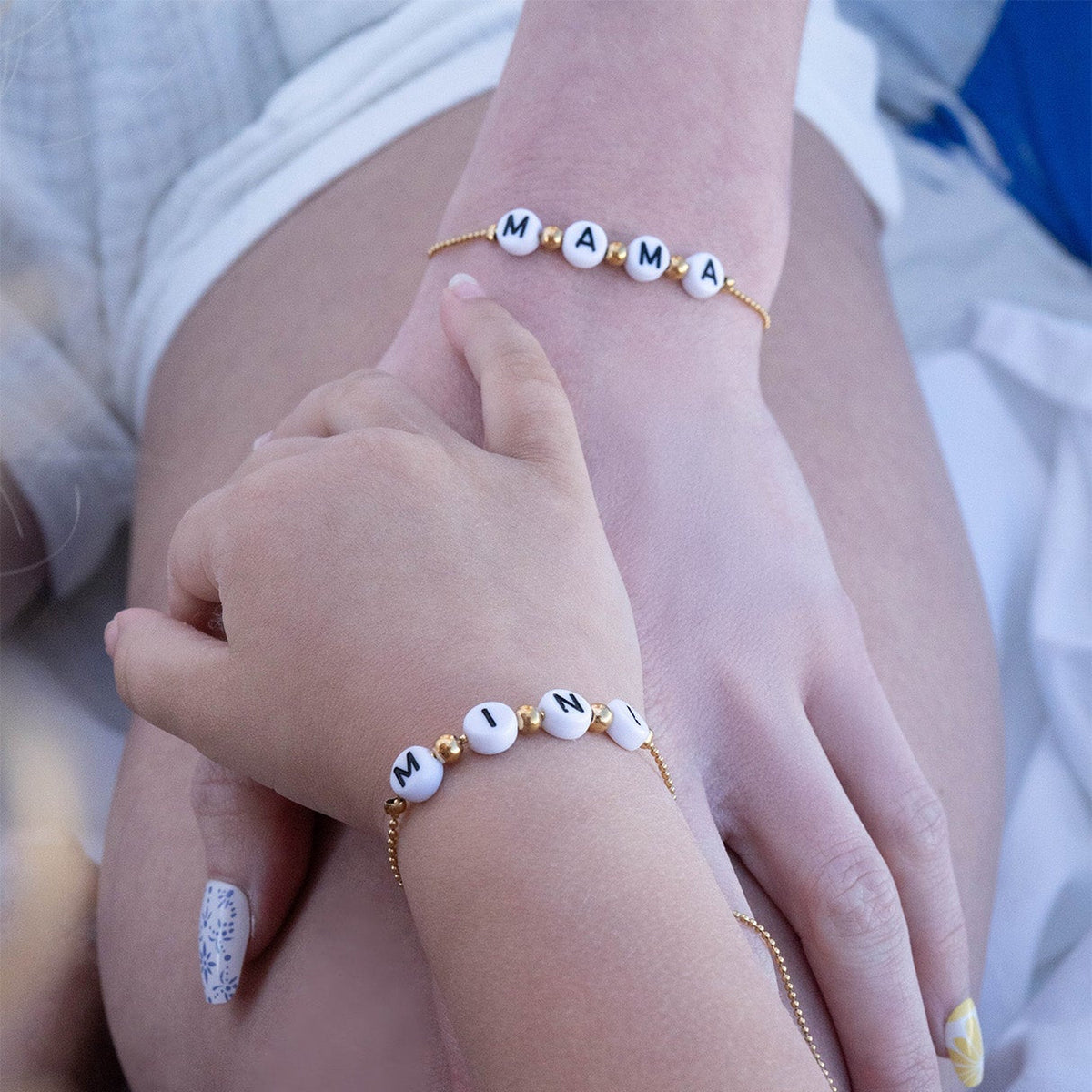 18K gold PVD Stainless Steel Beaded Mama Adjustable Bracelet / BRJ1054