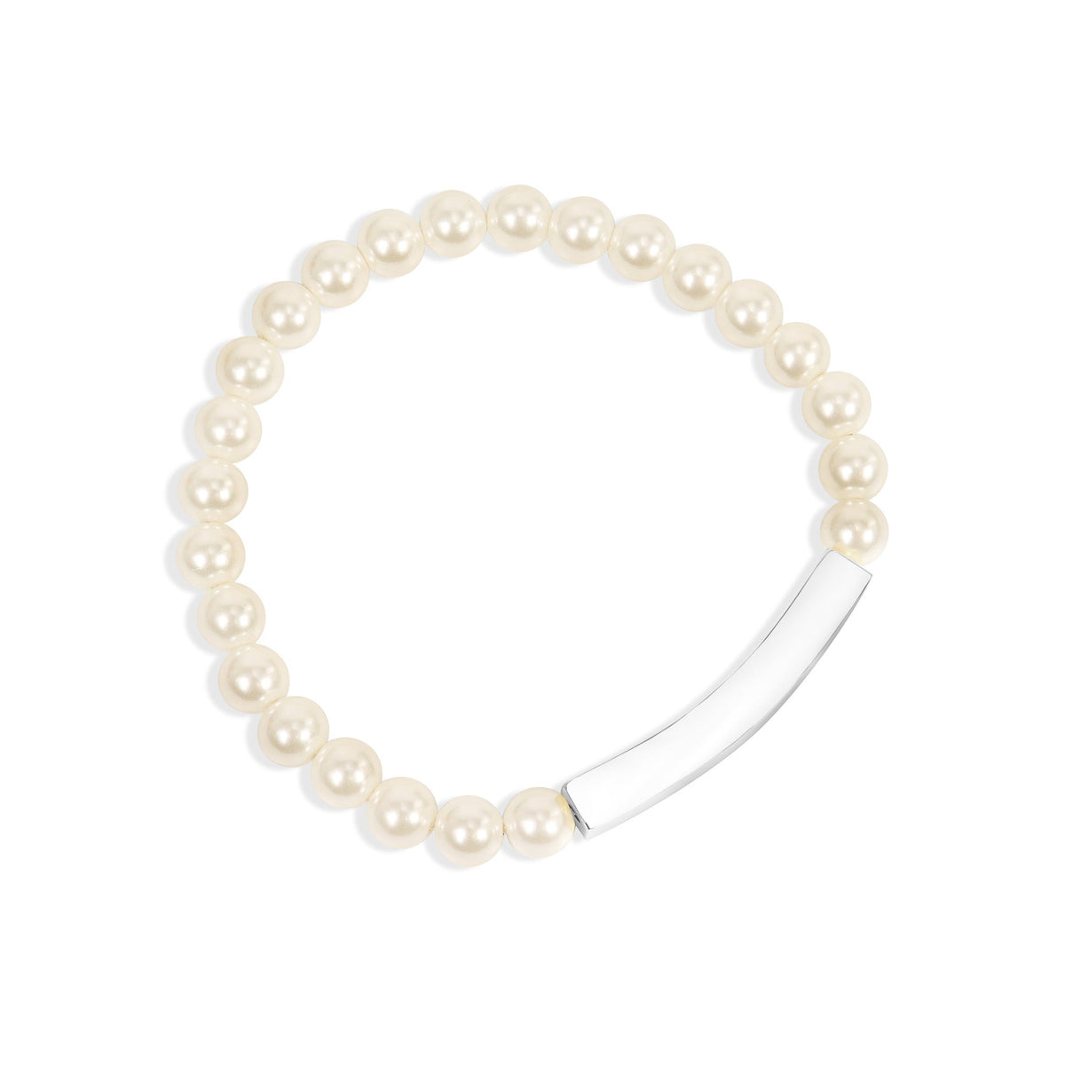 18K Gold PVD Stainless Steel Pearl Engravable Stretch Curved Bar Bracelet / SBB0321