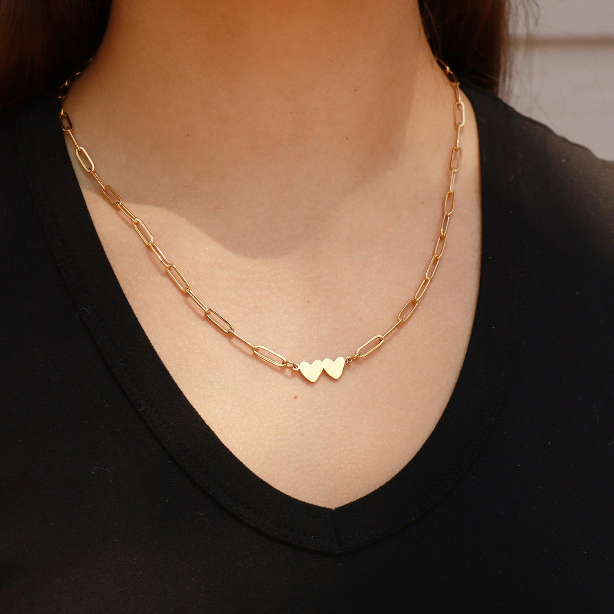 Stainless Steel Engravable 2 Heart Paperclip Necklace / SBB0351