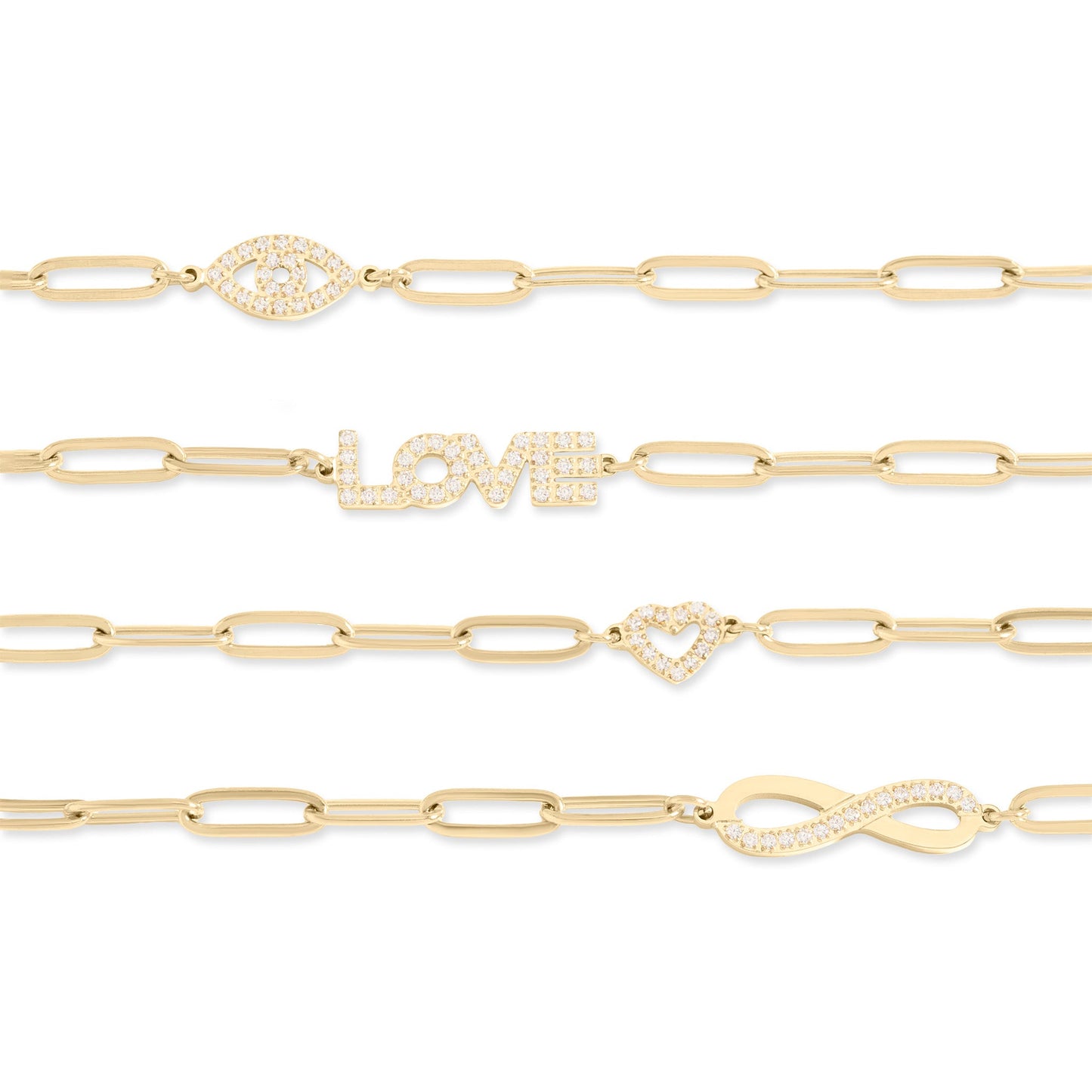 18K Gold PVD Stainless Steel Stone "Love" Paperclip Chain Necklace / CHN9974