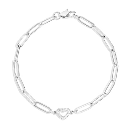 18K Gold PVD Stainless Steel Stone "Heart" Paperclip Chain Bracelet / BRJ1006