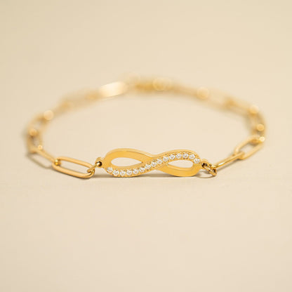 18K Gold PVD Stainless Steel Stone "Infinity" Paperclip Chain Bracelet / BRJ1007