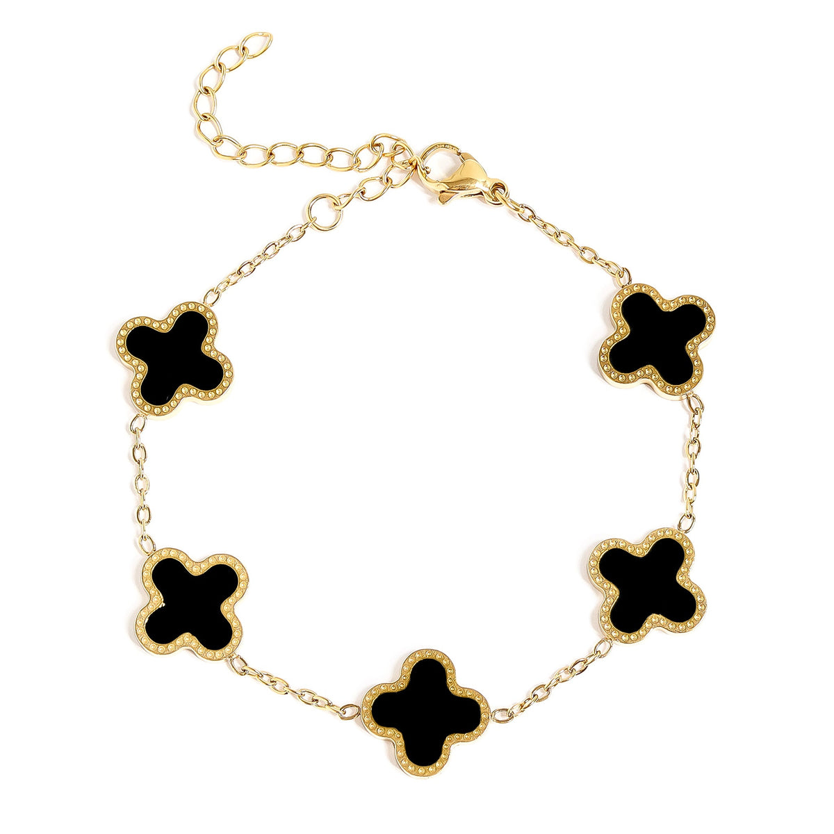 18K Gold PVD Stainless Steel Lucky Clover Charm Bracelet / BRJ1008