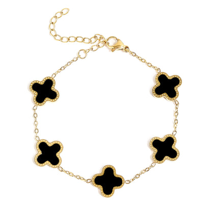 18K Gold PVD Stainless Steel Lucky Clover Charm Bracelet / BRJ1008