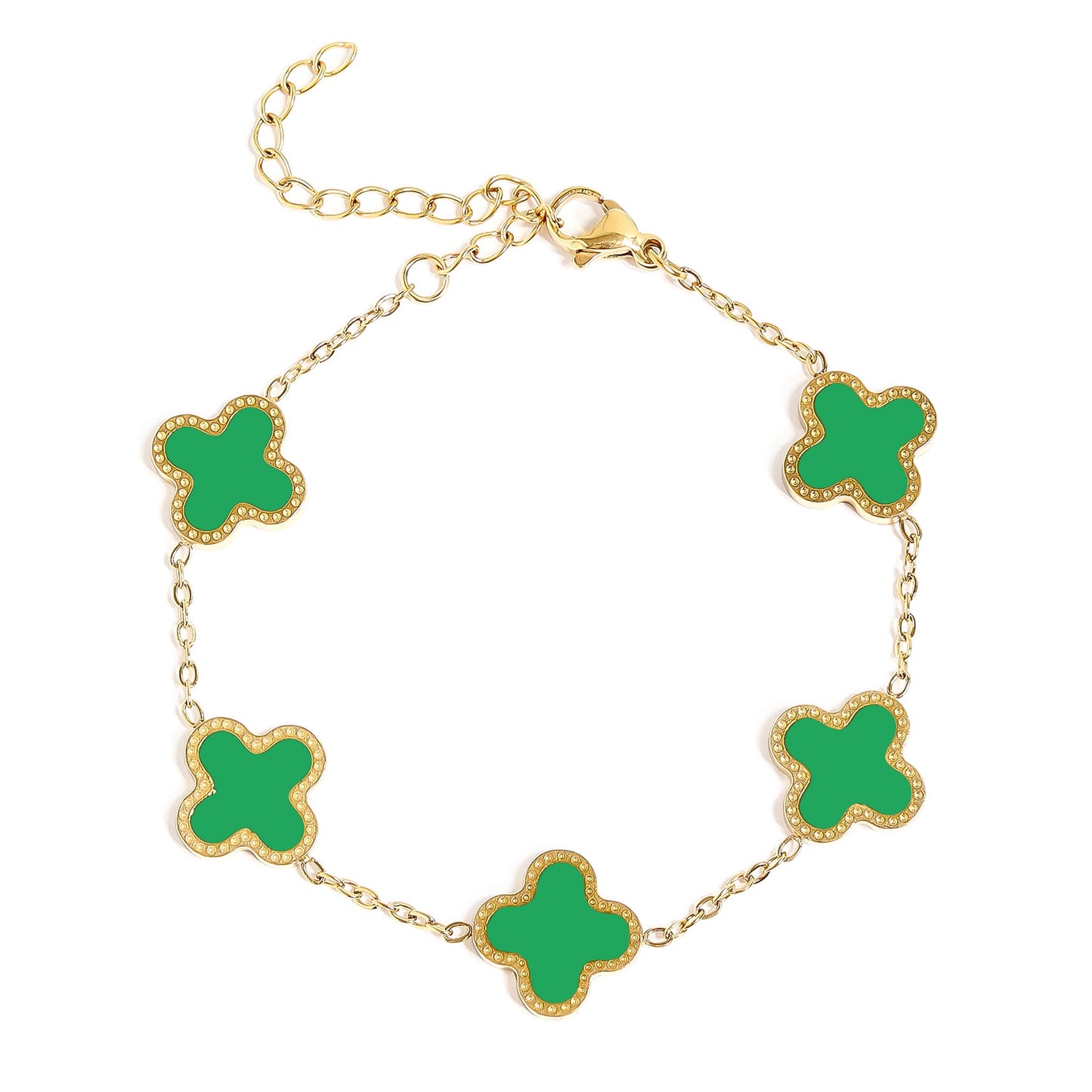 18K Gold PVD Stainless Steel Lucky Clover Charm Bracelet / BRJ1008