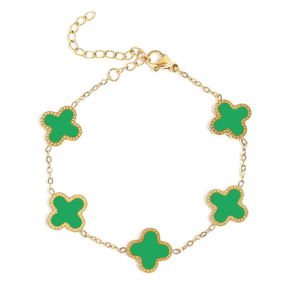 18K Gold PVD Stainless Steel Lucky Clover Charm Bracelet / BRJ1008