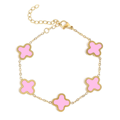 18K Gold PVD Stainless Steel Lucky Clover Charm Bracelet / BRJ1008