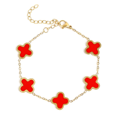 18K Gold PVD Stainless Steel Lucky Clover Charm Bracelet / BRJ1008