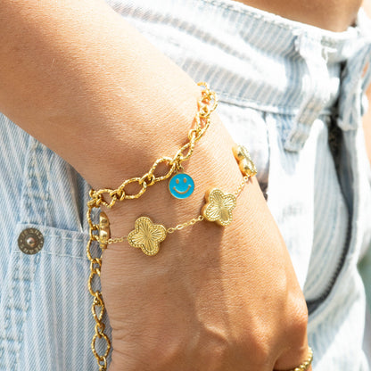 18K Gold PVD Stainless Steel Lucky Clover Charm Bracelet / BRJ1008
