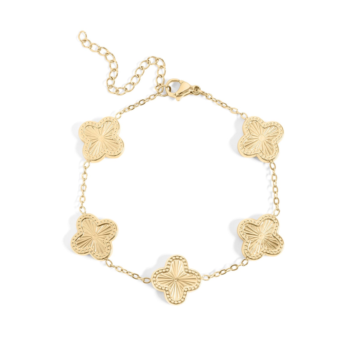 18K Gold PVD Stainless Steel Lucky Clover Charm Bracelet / BRJ1008