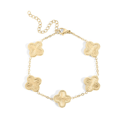 18K Gold PVD Stainless Steel Lucky Clover Charm Bracelet / BRJ1008