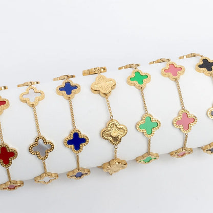 18K Gold PVD Stainless Steel Lucky Clover Charm Bracelet / BRJ1008