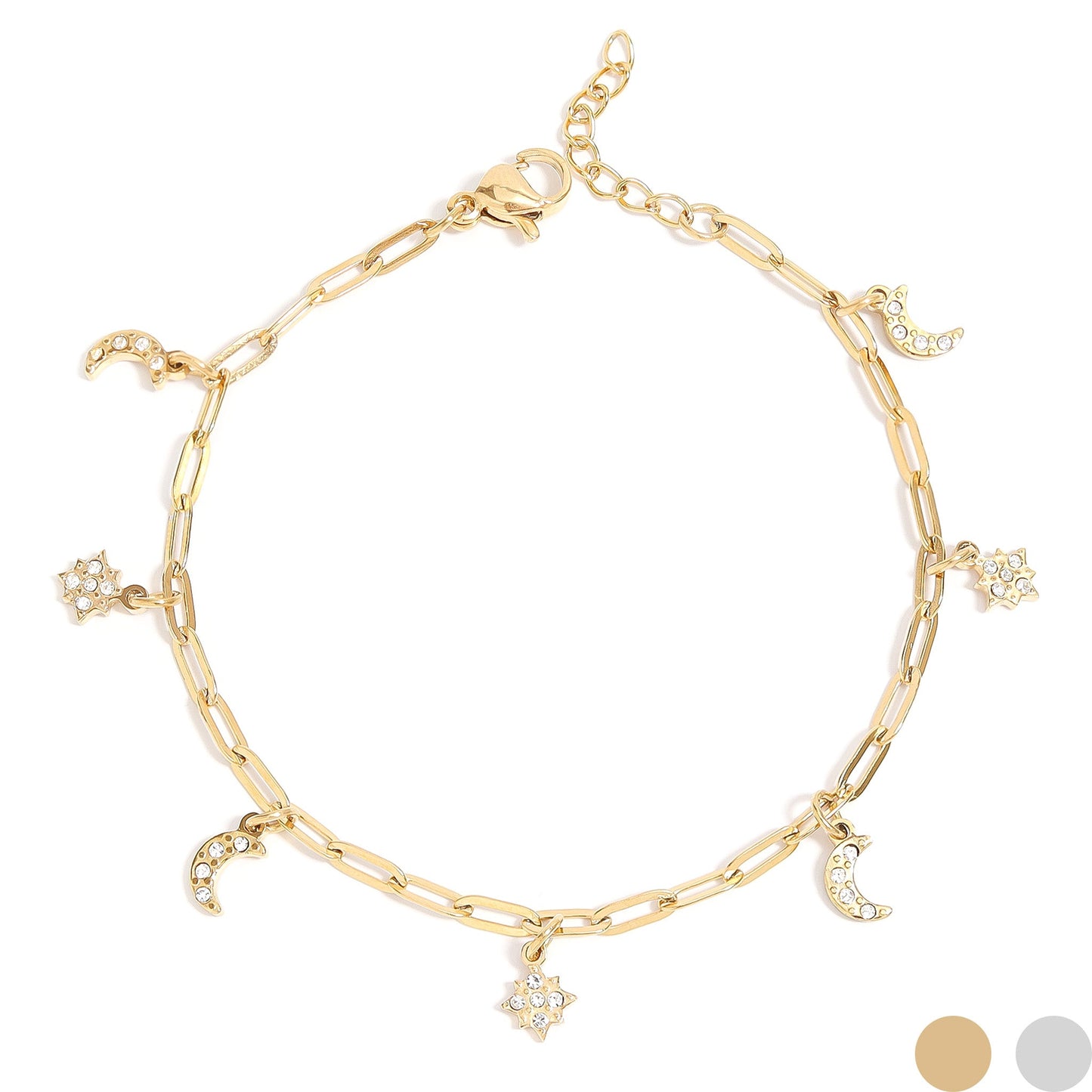 18K Gold PVD Stainless Steel Moon & Star Charm Bracelet / BRJ1009