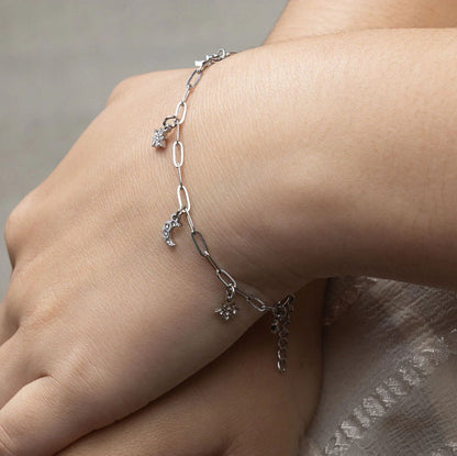 18K Gold PVD Stainless Steel Moon & Star Charm Bracelet / BRJ1009