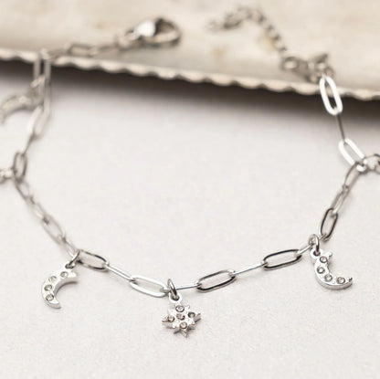 18K Gold PVD Stainless Steel Moon & Star Charm Bracelet / BRJ1009