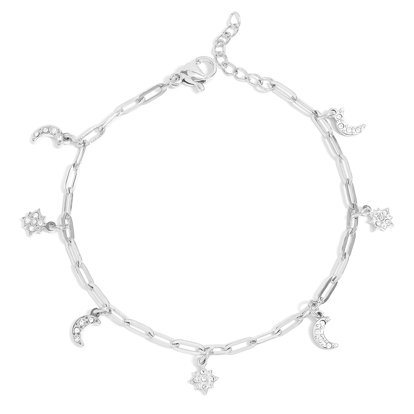 18K Gold PVD Stainless Steel Moon & Star Charm Bracelet / BRJ1009