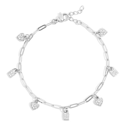 18K Gold PVD Stainless Steel Heart & Lock Charm Bracelet / BRJ1011