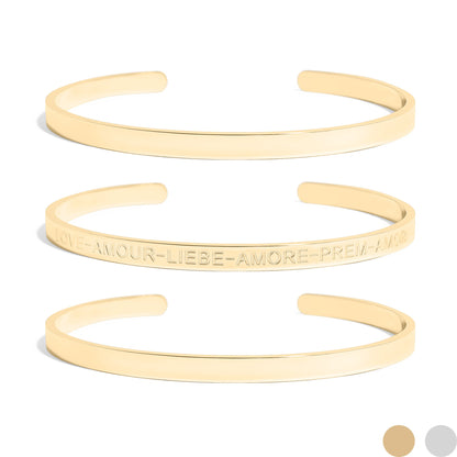 18K Gold PVD Stainless Steel Love Languages 3 Pc Bangle Set / BRJ1012