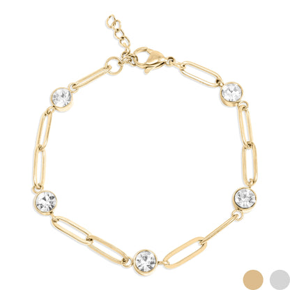 18K Gold PVD Stainless Steel Stone Paperclip Bracelet / BRJ1024