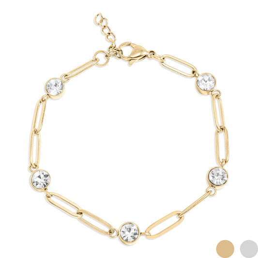 18K Gold PVD Stainless Steel Stone Paperclip Bracelet / BRJ1024