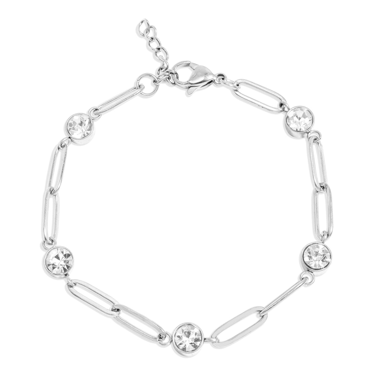 18K Gold PVD Stainless Steel Stone Paperclip Bracelet / BRJ1024