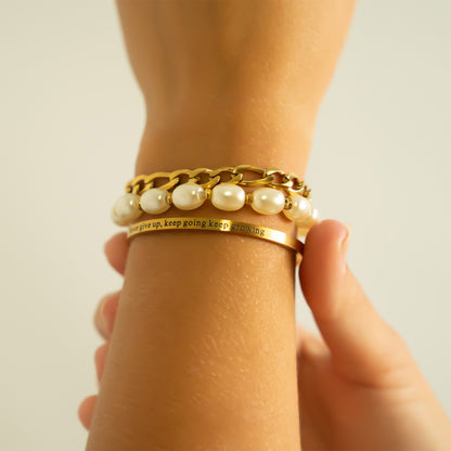 18K Gold PVD Never give up Engraved Bangle Bracelet / BRJ1032
