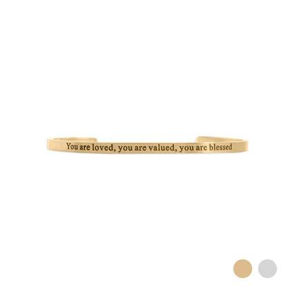 18K Gold PVD You are Loved Engraved Cuff Bracelet / BRJ1033