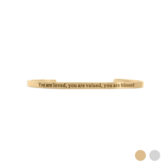 18K Gold PVD You are Loved Engraved Cuff Bracelet / BRJ1033