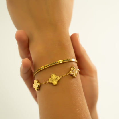 18K Gold PVD You are Loved Engraved Cuff Bracelet / BRJ1033