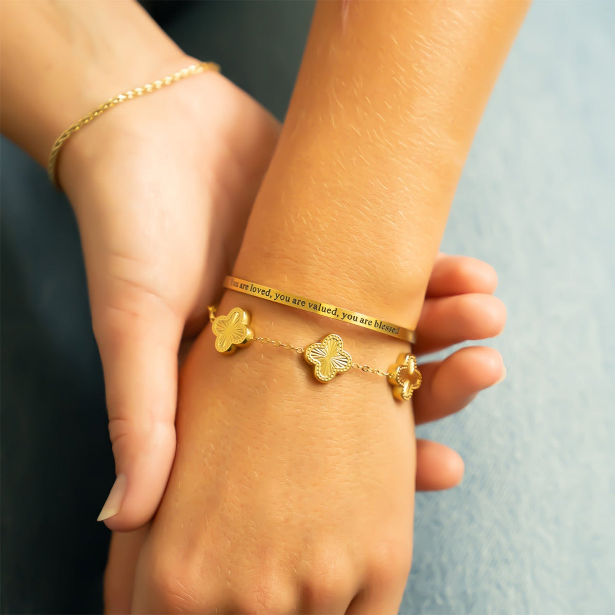 18K Gold PVD You are Loved Engraved Cuff Bracelet / BRJ1033