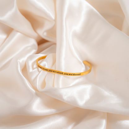 18K Gold PVD You are Loved Engraved Cuff Bracelet / BRJ1033