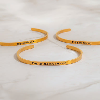 18K Gold PVD Dont Let Hard Days Win Engraved Bangle Bracelet / BRJ1036
