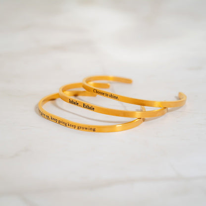18K Gold PVD Never give up Engraved Bangle Bracelet / BRJ1032