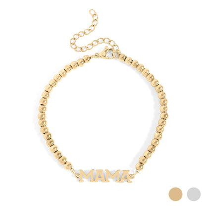 18K Gold PVD Stainless Steel Mama Beaded Bracelet / BRJ1053