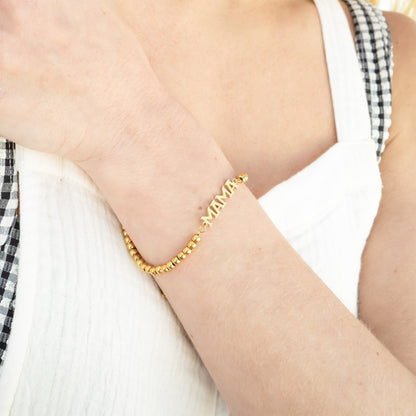 18K Gold PVD Stainless Steel Mama Beaded Bracelet / BRJ1053