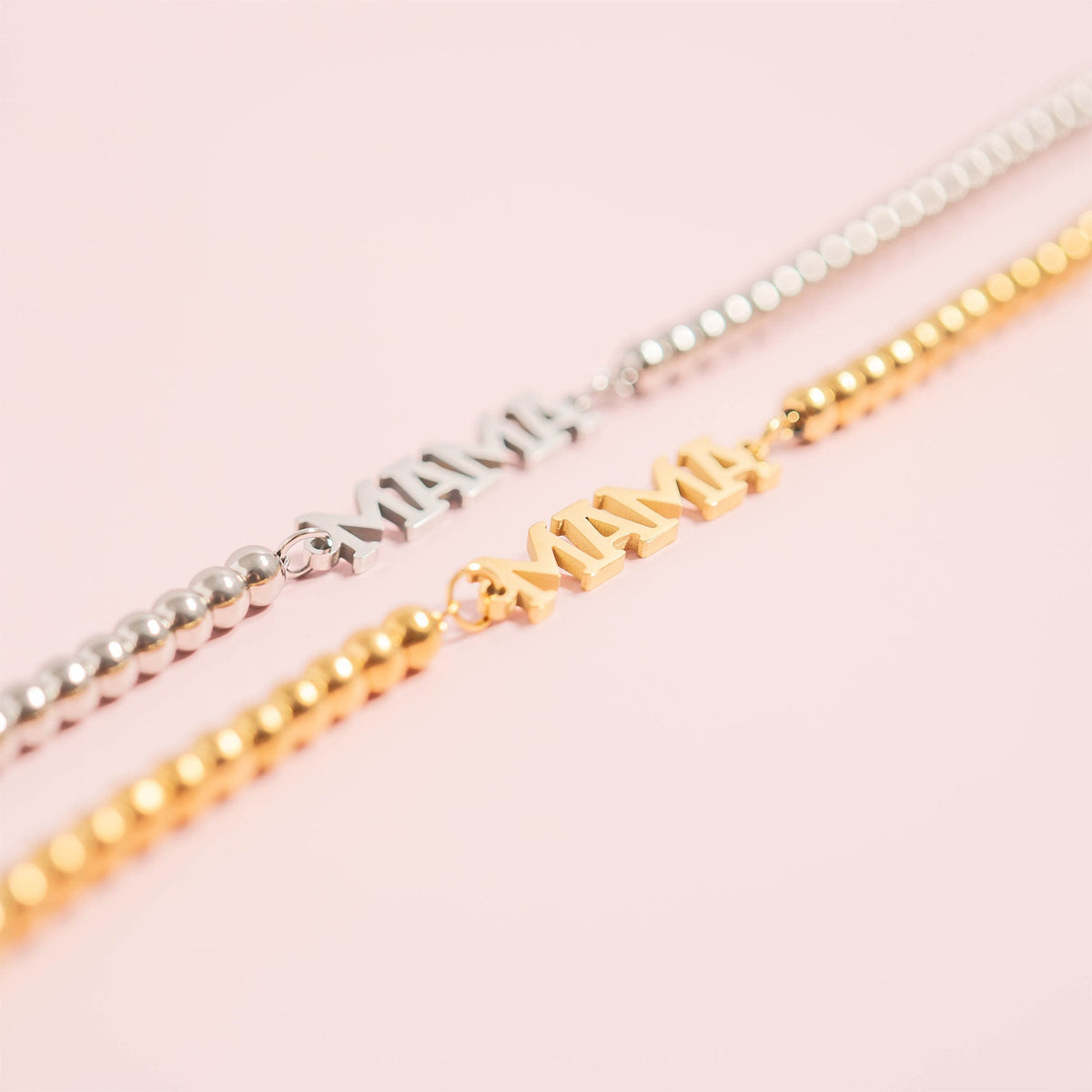 18K Gold PVD Stainless Steel Mama Beaded Bracelet / BRJ1053