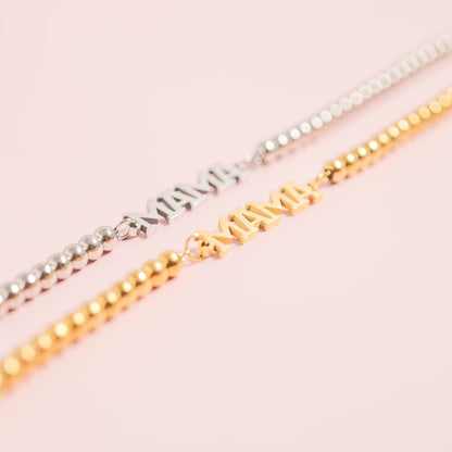 18K Gold PVD Stainless Steel Mama Beaded Bracelet / BRJ1053