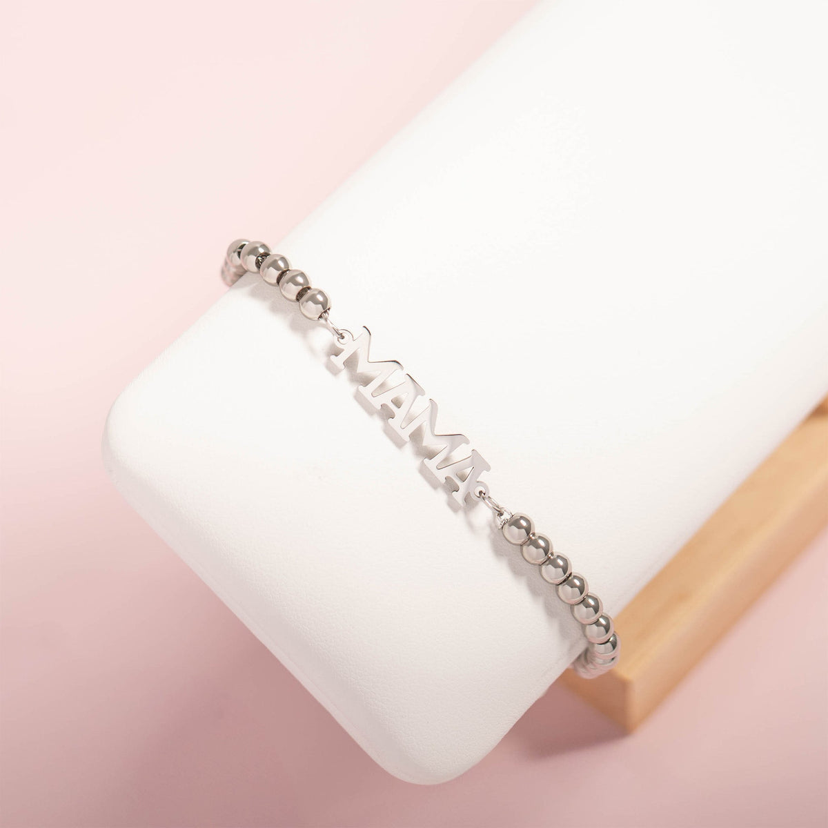 18K Gold PVD Stainless Steel Mama Beaded Bracelet / BRJ1053