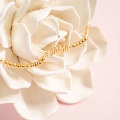 18K Gold PVD Stainless Steel Mama Beaded Bracelet / BRJ1053