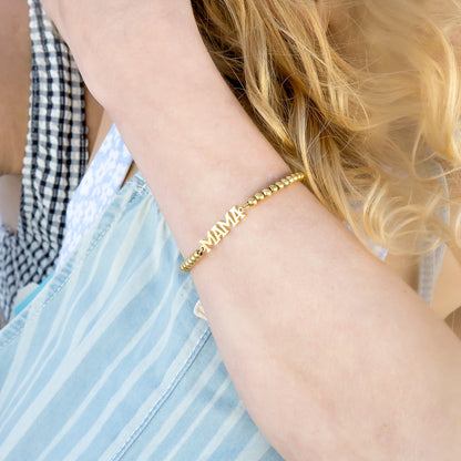 18K Gold PVD Stainless Steel Mama Beaded Bracelet / BRJ1053