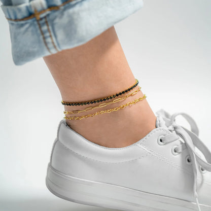 18K Gold PVD Stainless Steel Jet Rhinestone Tennis Chain Bracelet / TBR0004