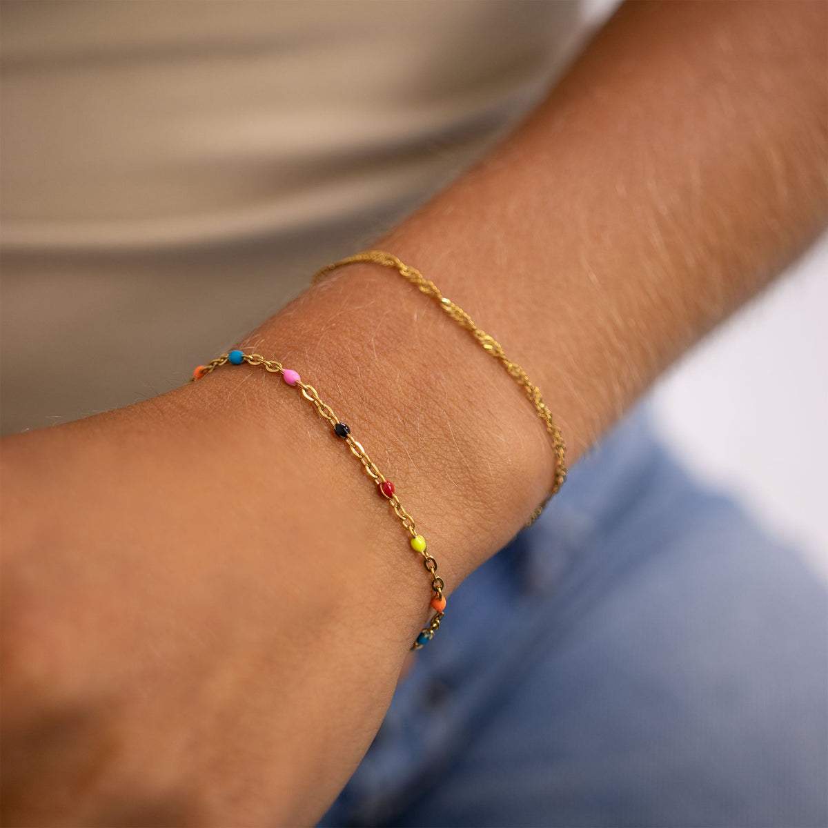 18K Gold PVD Stainless Steel Muti Color Confetti Bracelet / BRJ1060