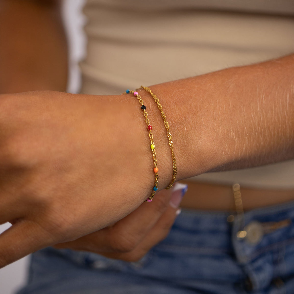 18K Gold PVD Stainless Steel Muti Color Confetti Bracelet / BRJ1060