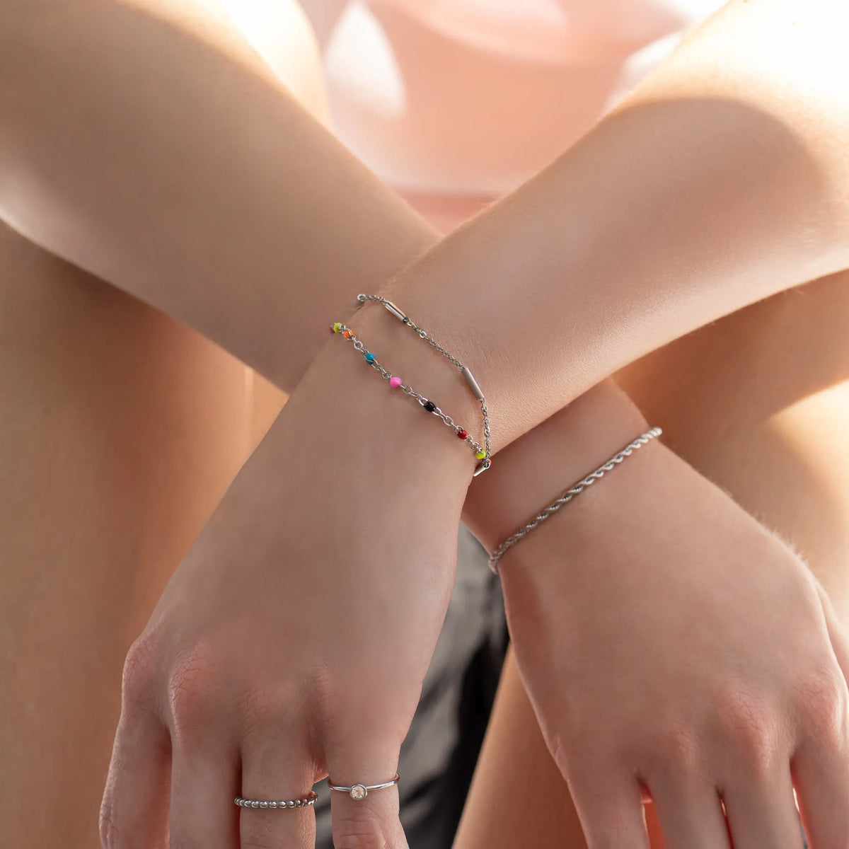 18K Gold PVD Stainless Steel Satellite Bar Chain Bracelet / BRJ1067